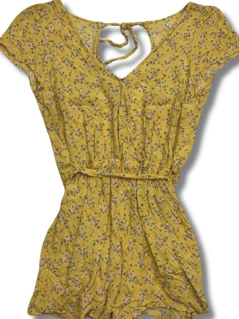 American Eagle yellow floral romper with tie back detail Size S